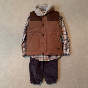 Tan, Cream, Gray Toddler Button Up Vest/Button Up/Pants Size 4T NWT